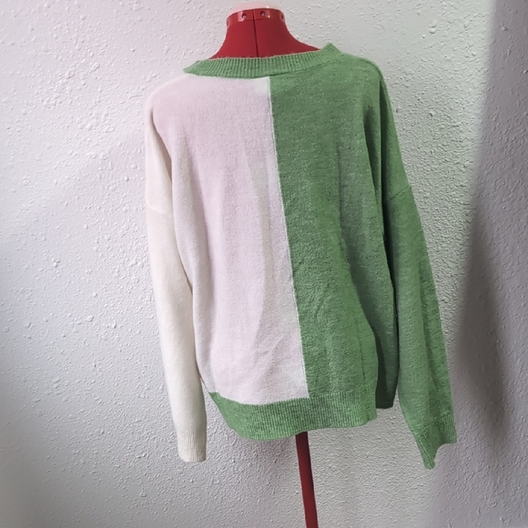Anthropologie Saturday Sunday Green White Colorblock Sweater, Women's Large - Picture 5 of 8